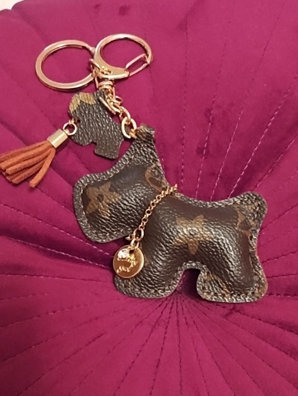 Stylish Brown Dog Keychain with Gold Accents